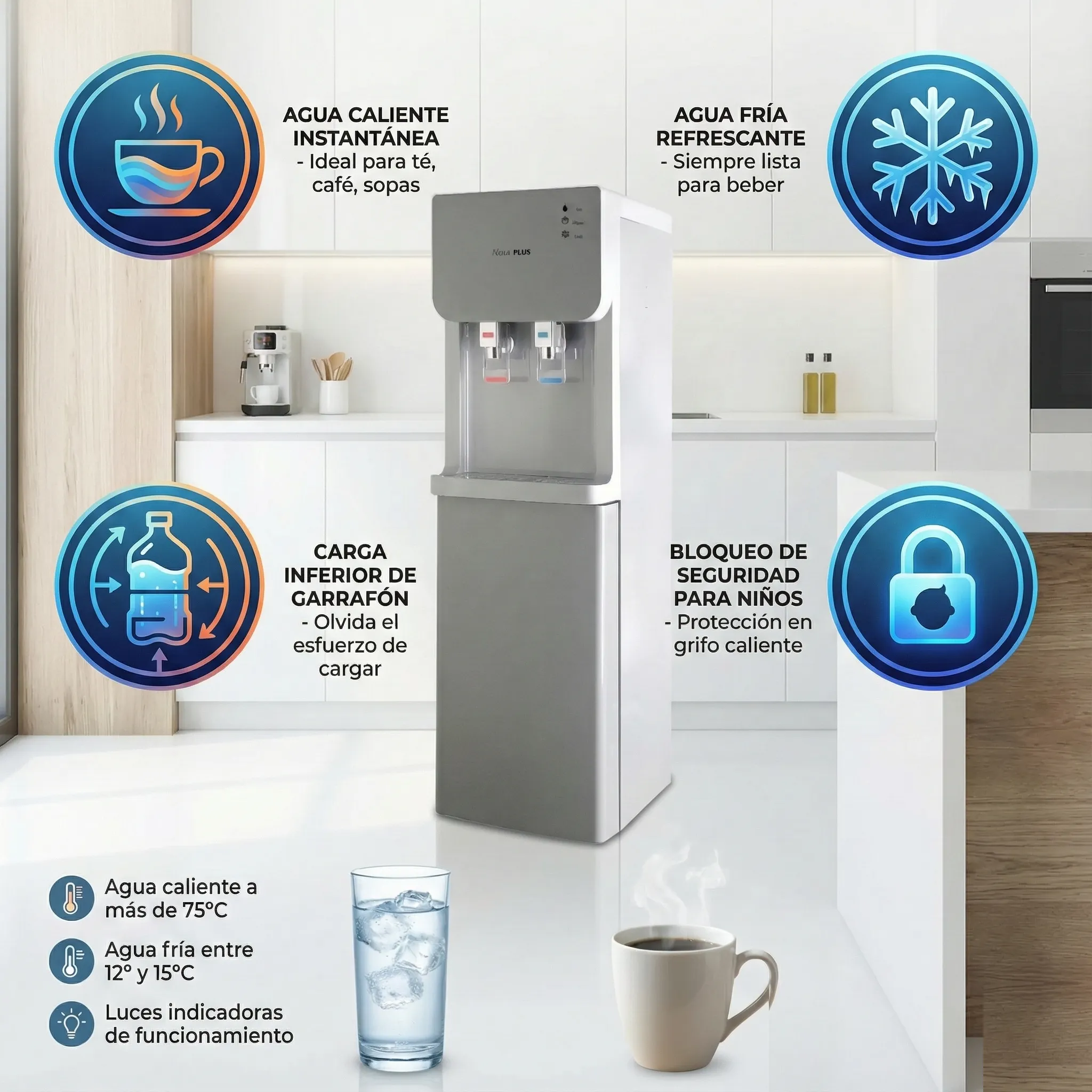 Royal Aqua Plus | Dispensador de Agua de Piso con Carga Superior y Doble Llave - Imagen 2