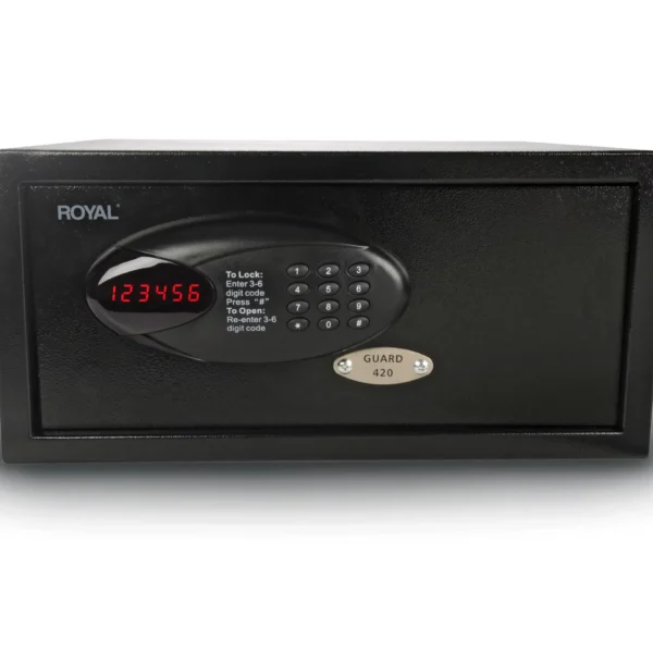 Caja fuerte electrónica Royal Consumer Guard420 en color negro con teclado digital y pernos de seguridad de acero.