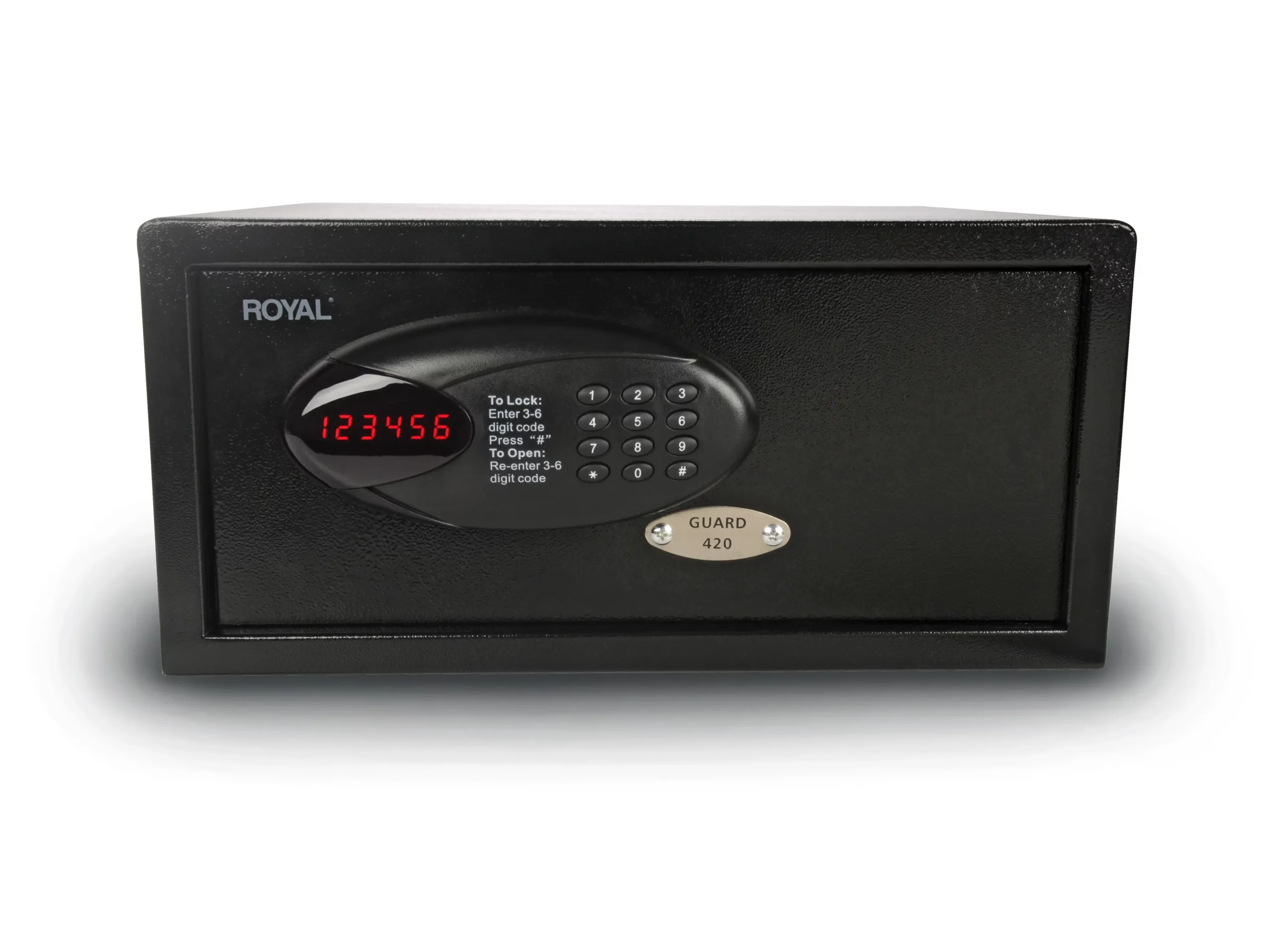 Caja fuerte electrónica Royal Consumer Guard420 en color negro con teclado digital y pernos de seguridad de acero.