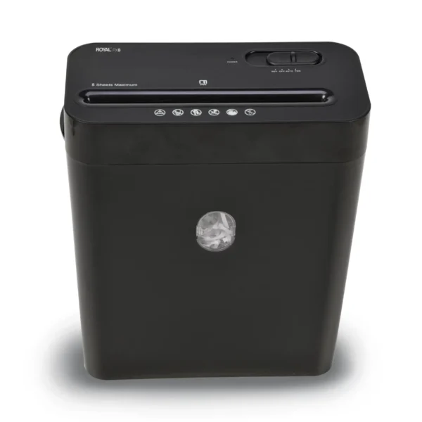 Trituradora de papel Royal Consumer PX8 color negro con función de corte cruzado para 8 hojas y tarjetas de crédito.