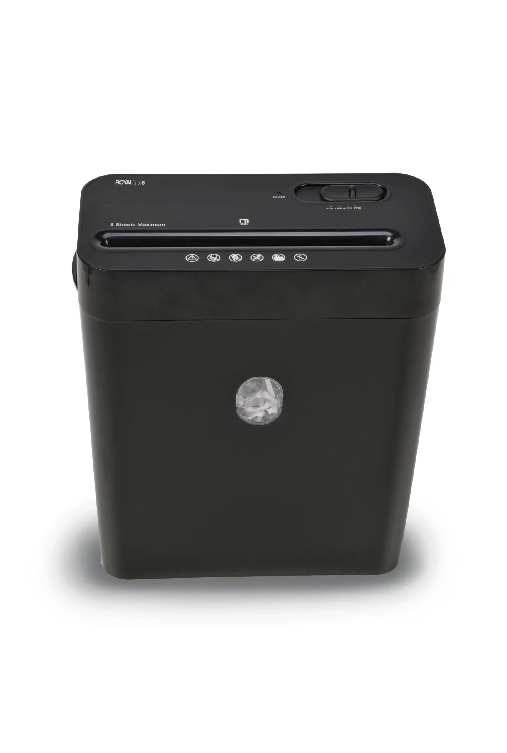Trituradora de papel Royal Consumer PX8 color negro con función de corte cruzado para 8 hojas y tarjetas de crédito.