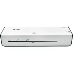 Laminadora Royal Consumer DL935SA compacta, ideal para A4, con calentamiento rápido y sistema de alimentación de dos rodillos. Perfecta para hogar, oficina y aula en México.