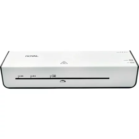 Laminadora Royal Consumer DL935SA compacta, ideal para A4, con calentamiento rápido y sistema de alimentación de dos rodillos. Perfecta para hogar, oficina y aula en México.