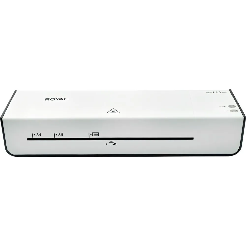 Laminadora Royal Consumer DL935SA compacta, ideal para A4, con calentamiento rápido y sistema de alimentación de dos rodillos. Perfecta para hogar, oficina y aula en México.