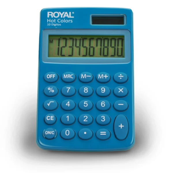 Calculadora de Bolsillo Royal Hot Colors con Pantalla de 10 Dígitos color azul