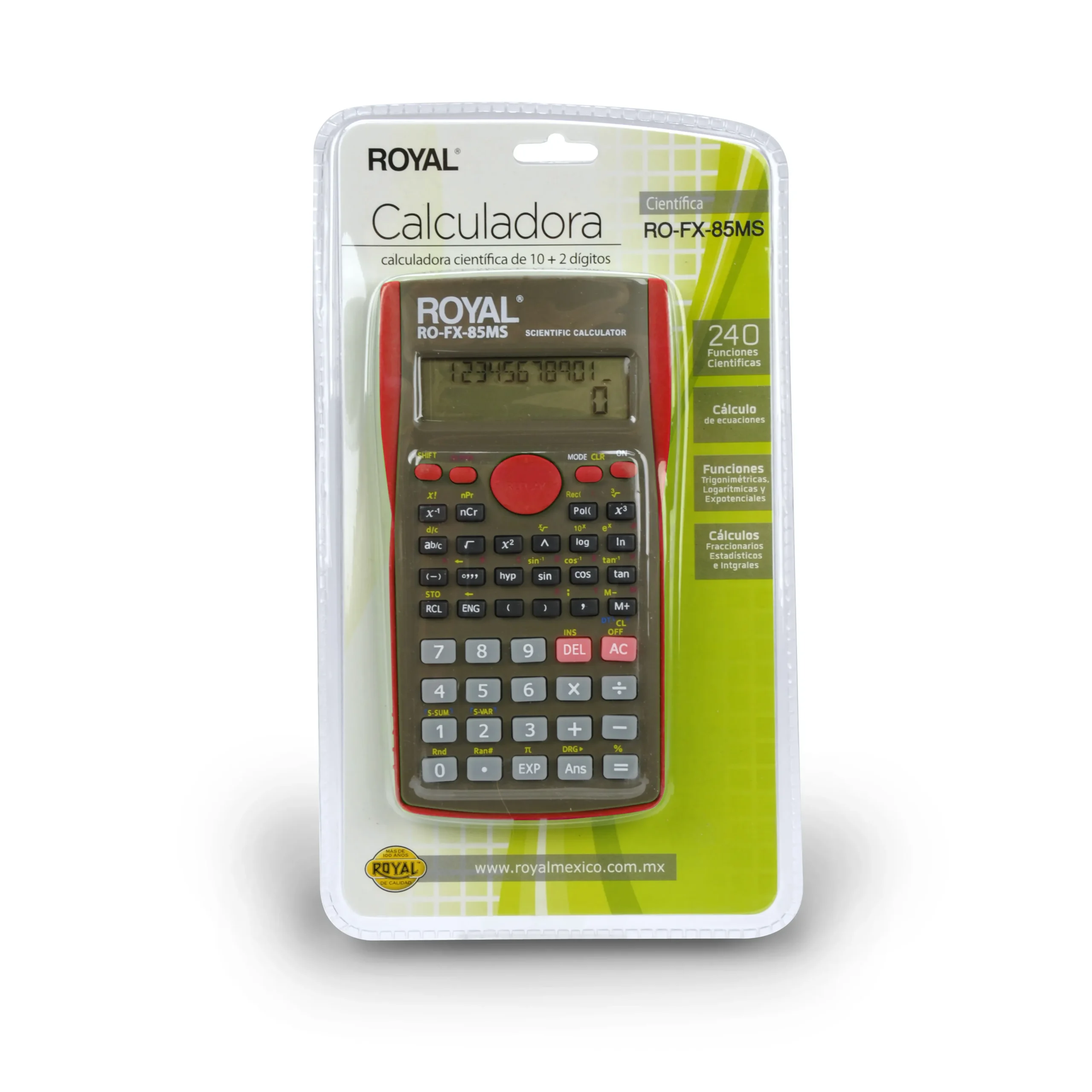 Calculadora Científica Royal RO-FX-85MS | 240 Funciones en Rojo, Verde y Azul - Imagen 4