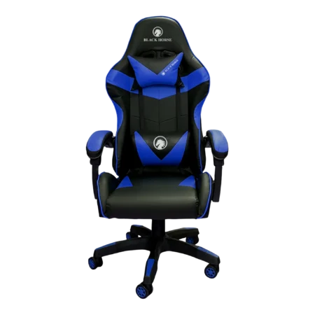 Silla gamer ergonómica BlackHorse BHGC350 en color azul, con vista frontal mostrando su diseño y reposabrazos.