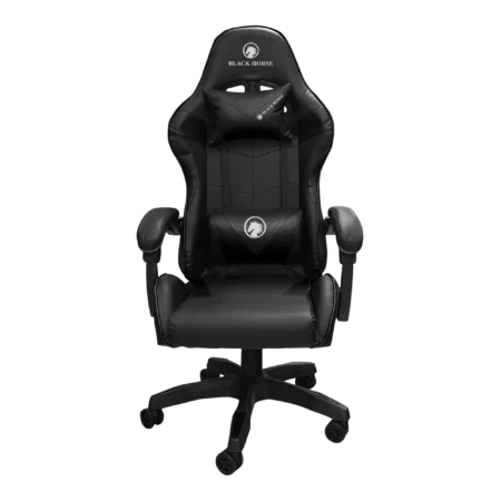 Silla gamer ergonómica BlackHorse BHGC350 en color negro, con vista frontal mostrando su diseño y reposabrazos.