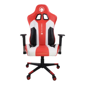 Silla gamer profesional BlackHorse BHGC420 roja, con cojines lumbar y cervical, mostrando su base de aluminio y diseño ergonómico.