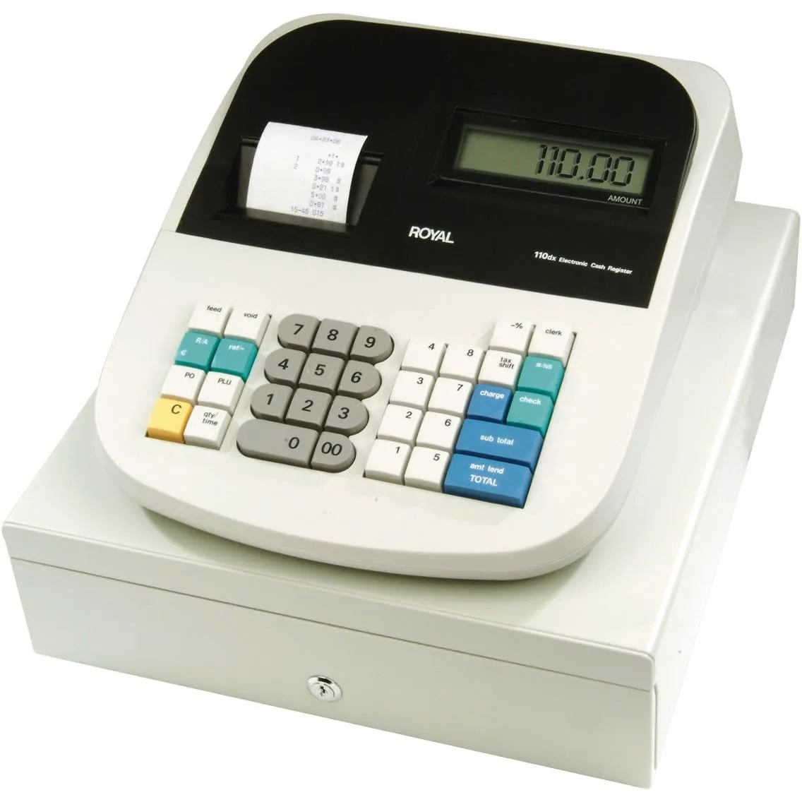 Royal Consumer 110DX caja registradora electrónica compacta con 8 departamentos y bandeja de monedas desmontable.