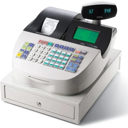 Royal Alpha 710ML caja registradora con pantalla de 5 líneas, impresora térmica, 200 departamentos, 2000 PLUs y conexión a sistema de contabilidad.