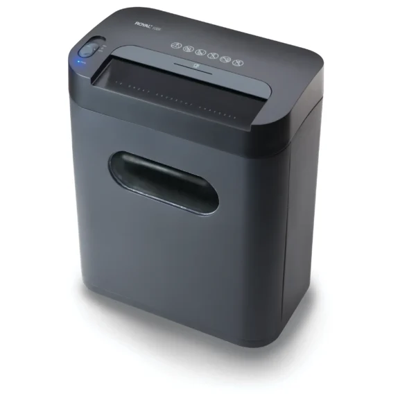 Royal Consumer 100X trituradora de papel vertical corte cruzado, 10 hojas, destruye tarjetas y CDs, cesta con ventana, peso 7,23 kg, dimensiones 26,2×36,8×47 cm.