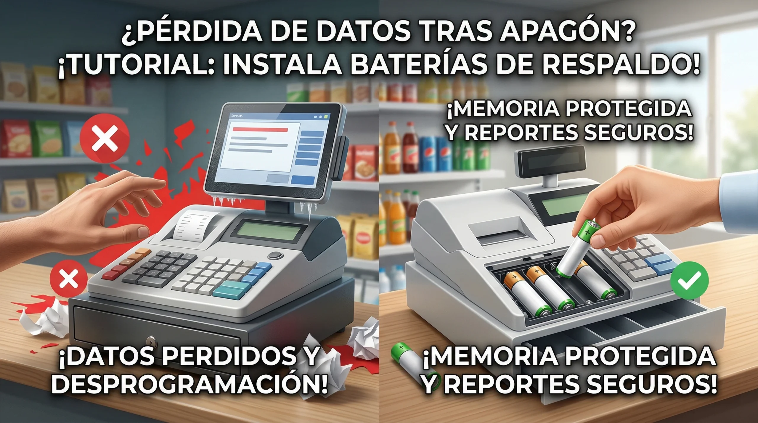 Caja registradora importancia de baterías de respaldo