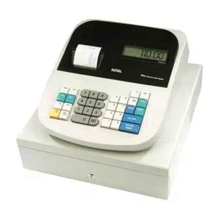 Caja registradora compacta Royal Consumer 110Plus color negro para micro-negocios y quioscos.