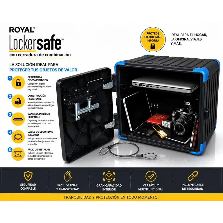 Royal LockerSafe | Caja Fuerte Portátil con Combinación de 4 Dígitos - Imagen 2
