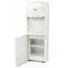 Dispensador de agua blanco Royal Aqua Master de piso con gabinete de almacenamiento inferior y tres botones dispensadores.