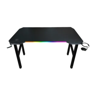 Mesa gaming plegable BlackHorse BHGT101 color negro con iluminación LED, portavasos lateral y soporte para audífonos.