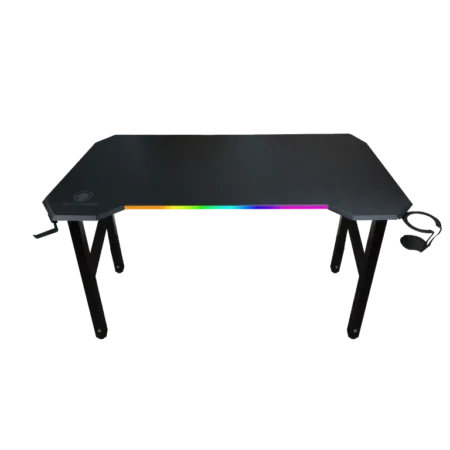 Mesa gaming plegable BlackHorse BHGT101 color negro con iluminación LED, portavasos lateral y soporte para audífonos.