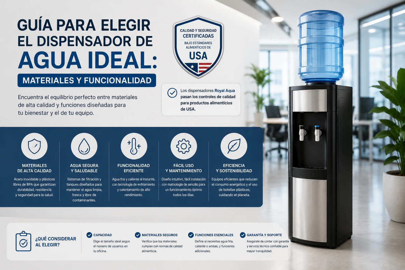 materiales con certificación alimenticia en dispensadores de agua