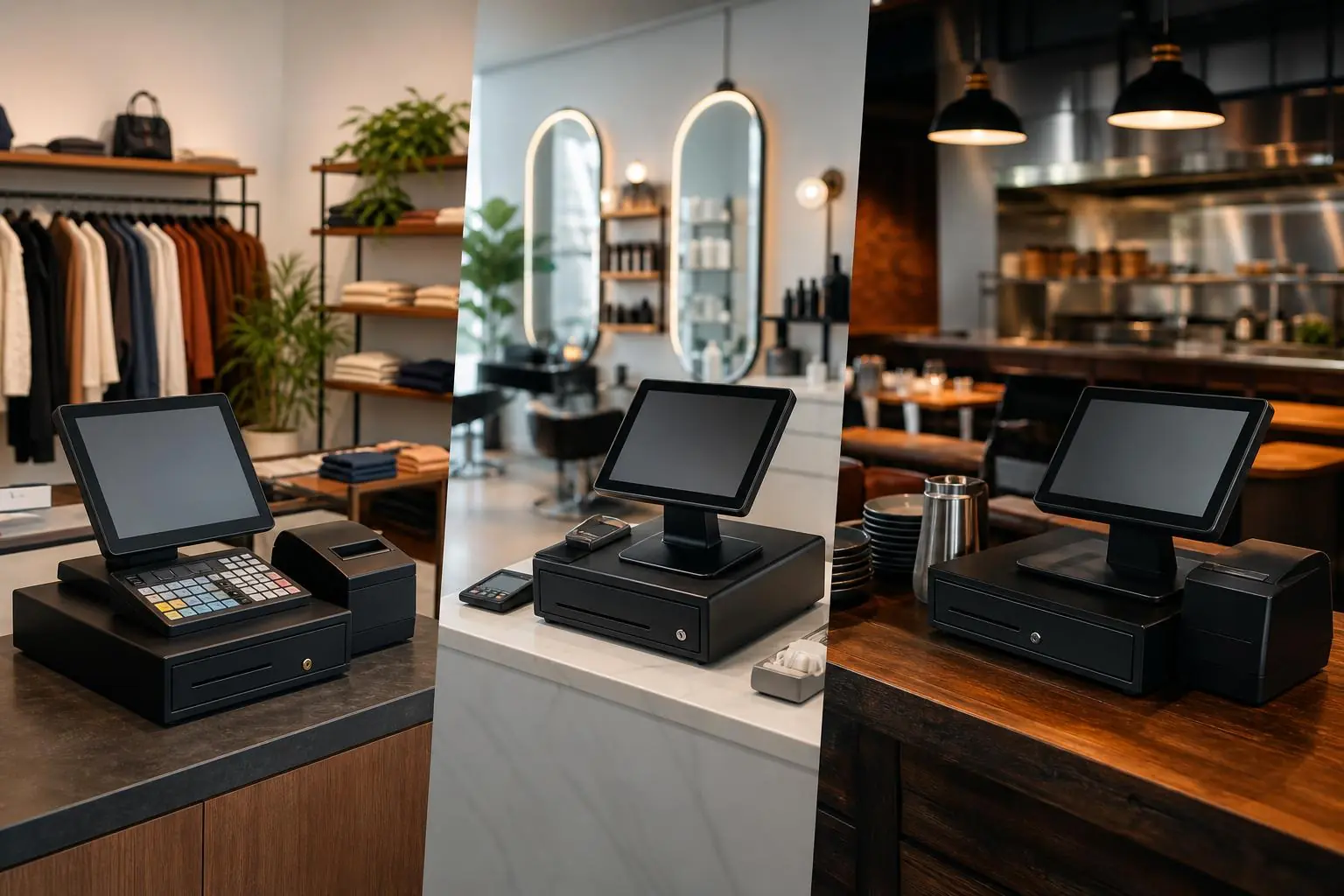 Cajas registradoras ideales para retail, servicios y restaurantes en distintos entornos comerciales
