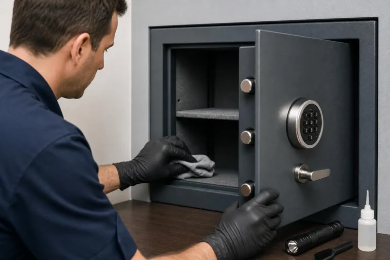 Caja de seguridad durante un protocolo de mantenimiento preventivo y revisión de sus componentes