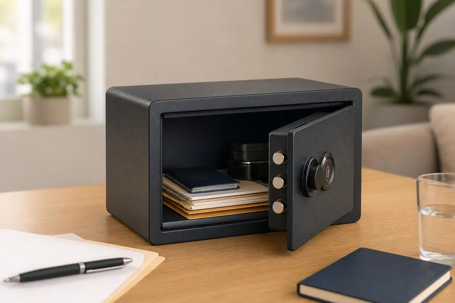 Caja de seguridad compacta para proteger documentos importantes durante una emergencia