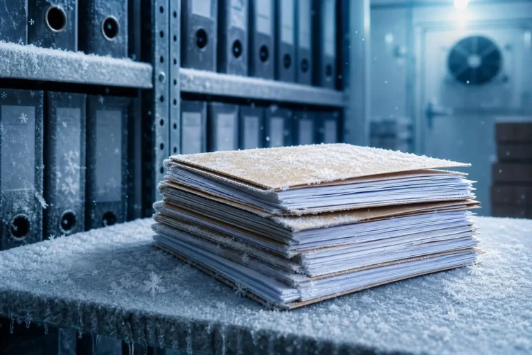 Documentos de papel protegidos en un espacio de oficina durante una temporada fría