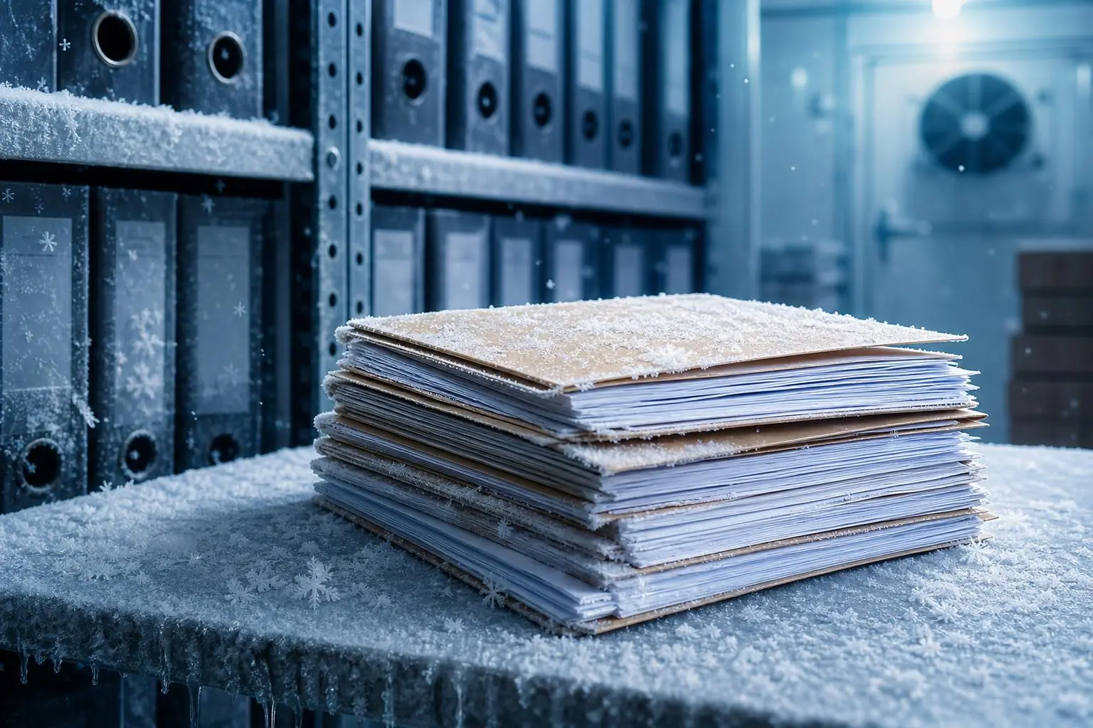 Documentos de papel protegidos en un espacio de oficina durante una temporada fría