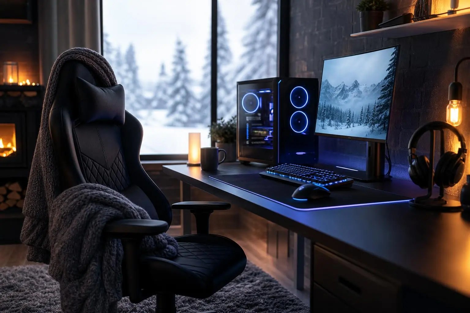 Setup gaming BlackHorse con silla y escritorio para disfrutar videojuegos durante el invierno