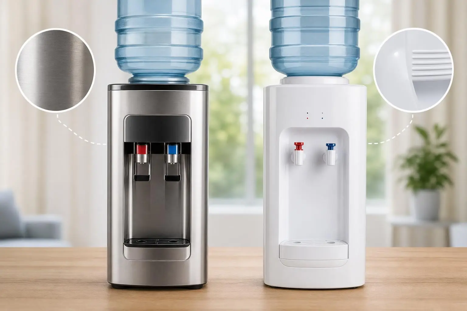 Comparativa de dispensadores de agua con cuerpo de acero 304 y plástico