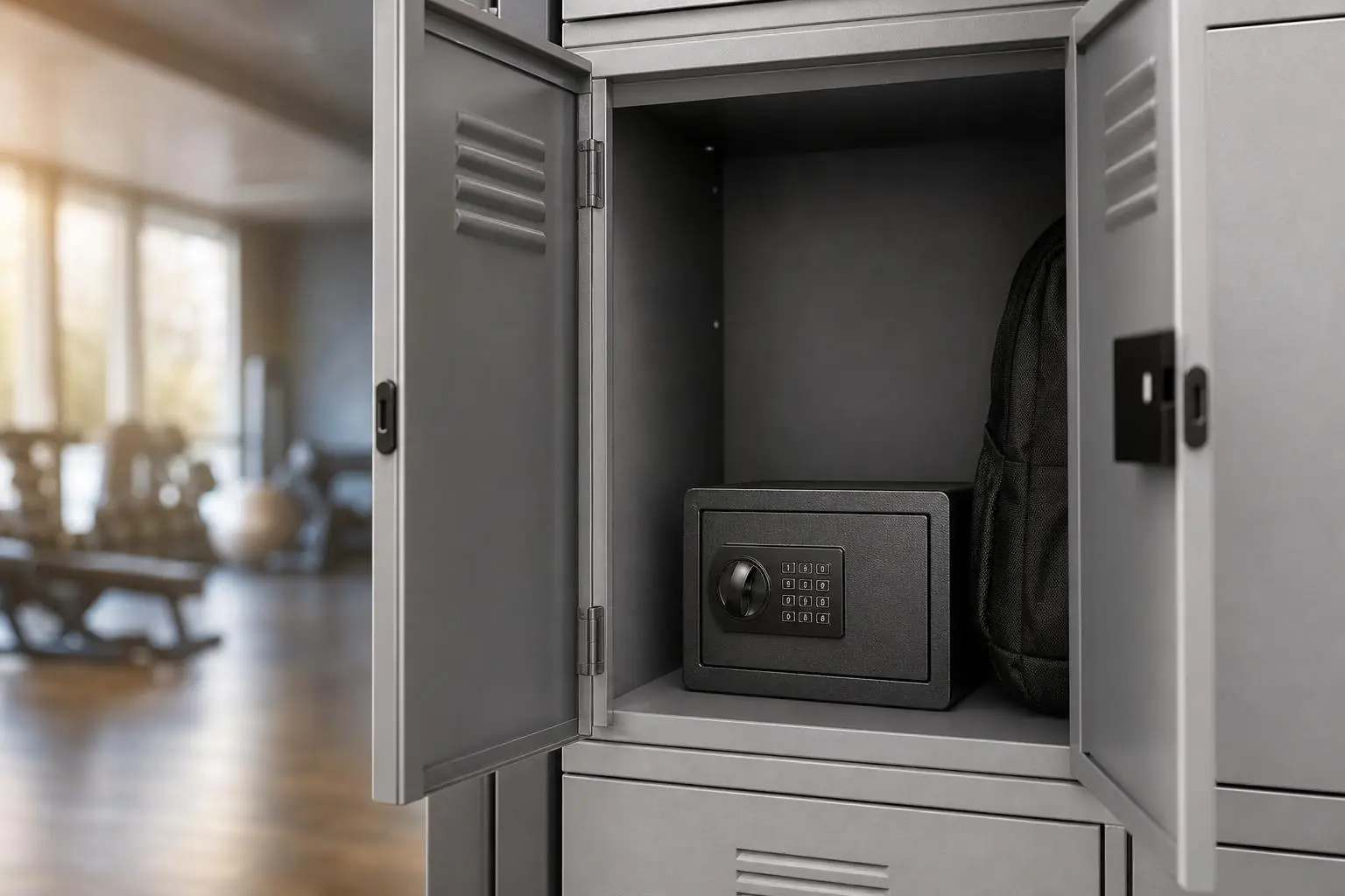 Caja fuerte Royal LockerSafe instalada en un locker para proteger pertenencias personales