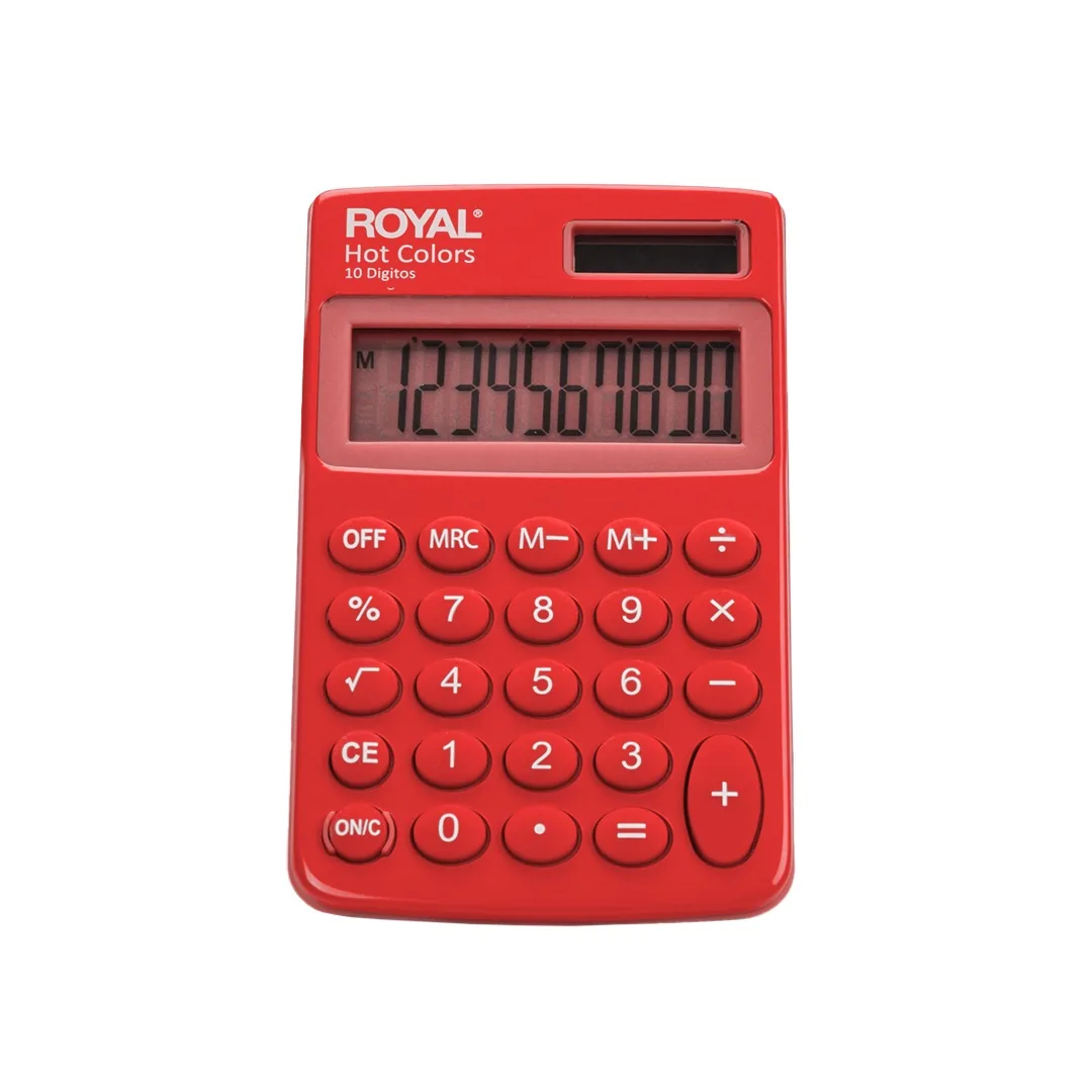 Calculadora de Bolsillo Royal Hot Colors con Pantalla de 10 Dígitos color rojo