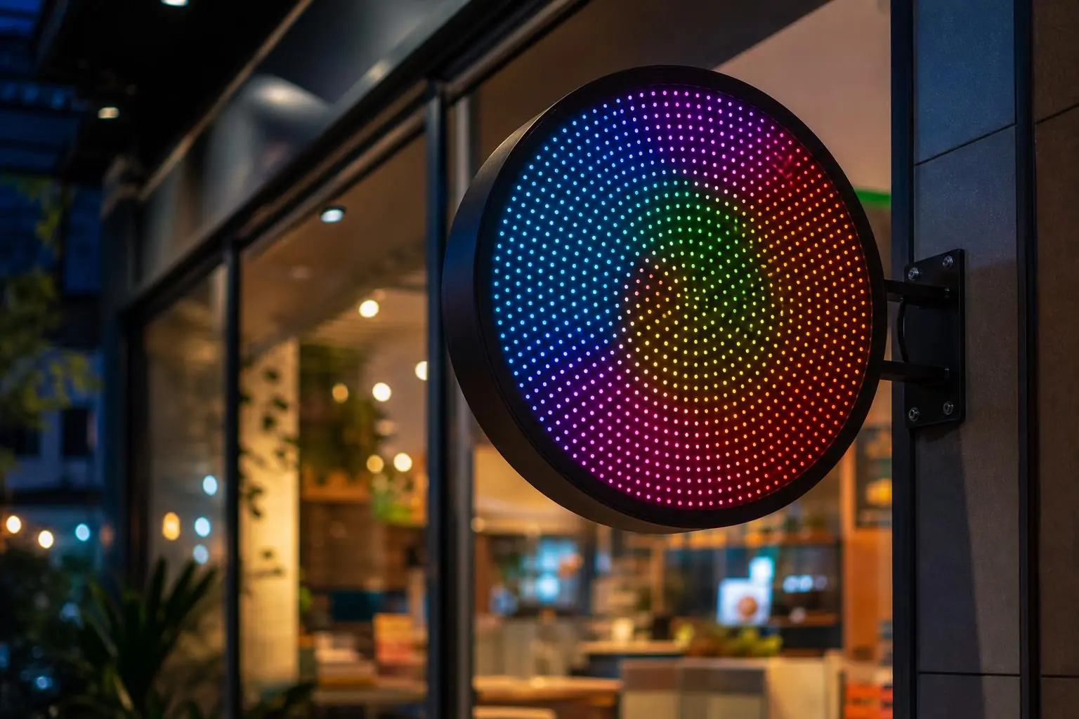 Letrero LED programable encendido en el mostrador de un negocio para atraer clientes