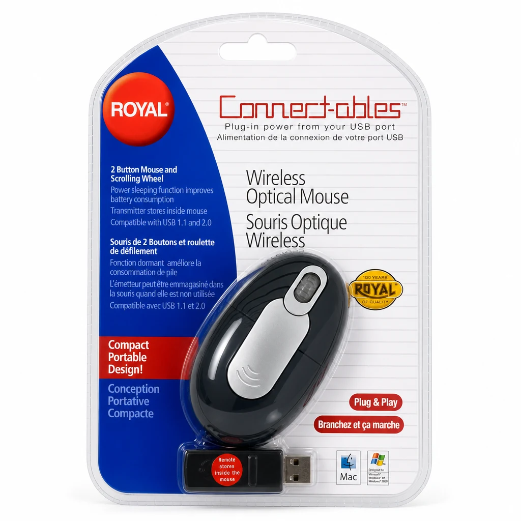 Royal Connect-ables: Mouse Óptico Inalámbrico Compacto con Receptor USB