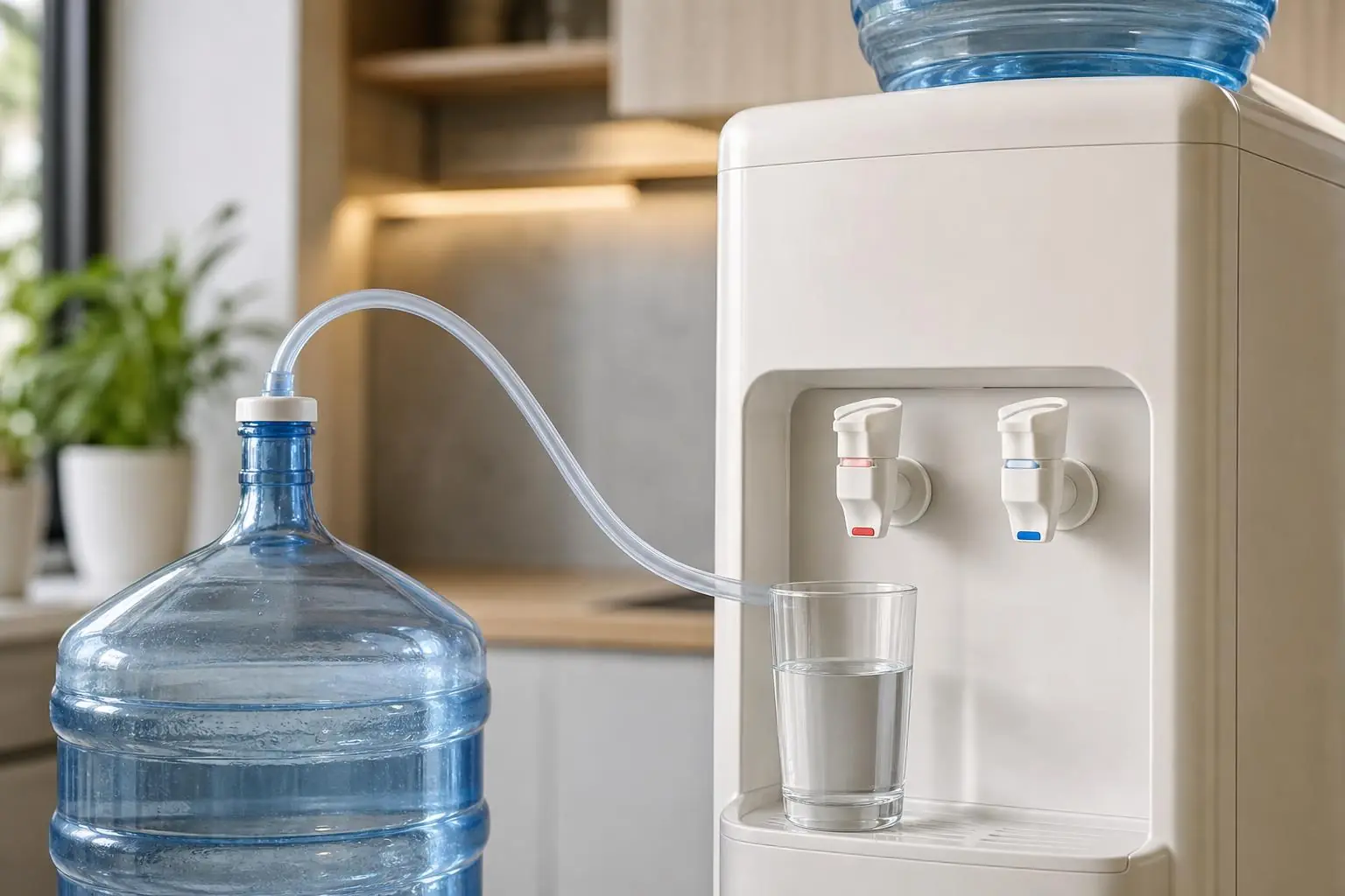 Tubería de dispensador de agua limpia y correctamente instalada para evitar sabor a plástico